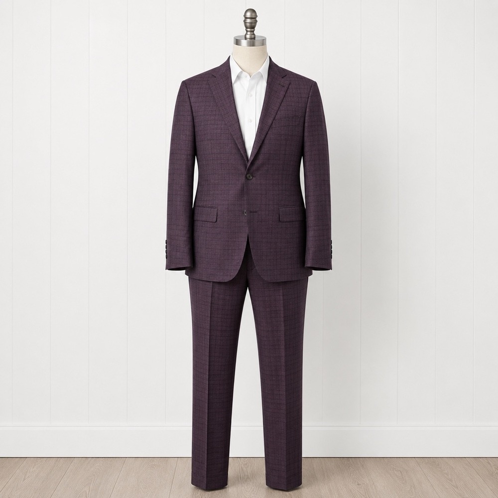 Hart Schaffner Marx Chicago Fit Suit Mens 52L Plum Purple Glen Plaid Wool USA